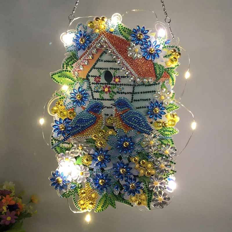 

New DIY Diamond Painting Wreath with LED Light Diamond Embroidery Kit DIY Art Craft Pendant Christmas Home Wall Decor