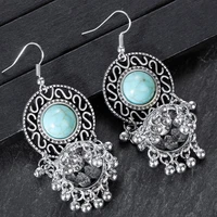 boho turquoises earrings alloy round hollow bead tassel earrings party jewelry accessories ethnic tribal hook earring charm gift