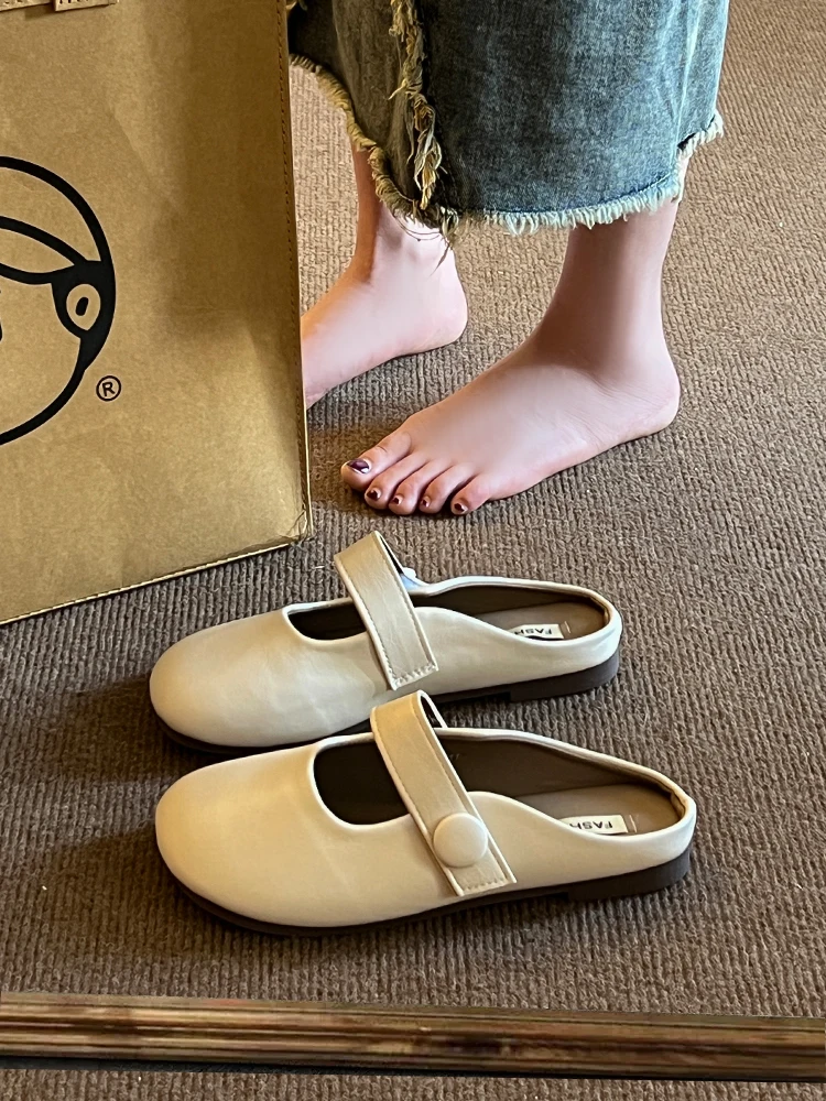 

Шлепанцы женские резиновые с закрытым носком, ПУ кожа, низкая подошва, простые тапочки, Ша, 2023