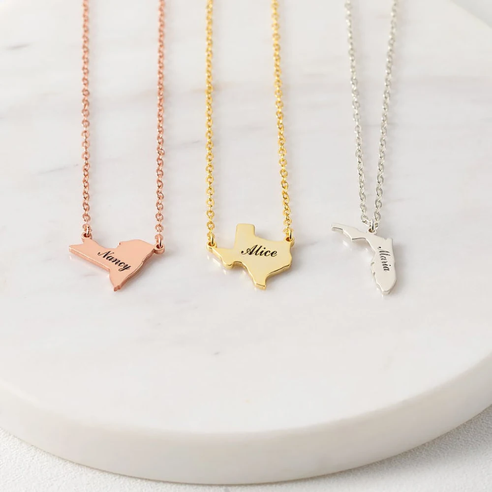 

Cuatom Map Necklace Personalized Engraved Name Letter Pendant Stainless Steel Jewelry For Women Unisex Anniversary Gift
