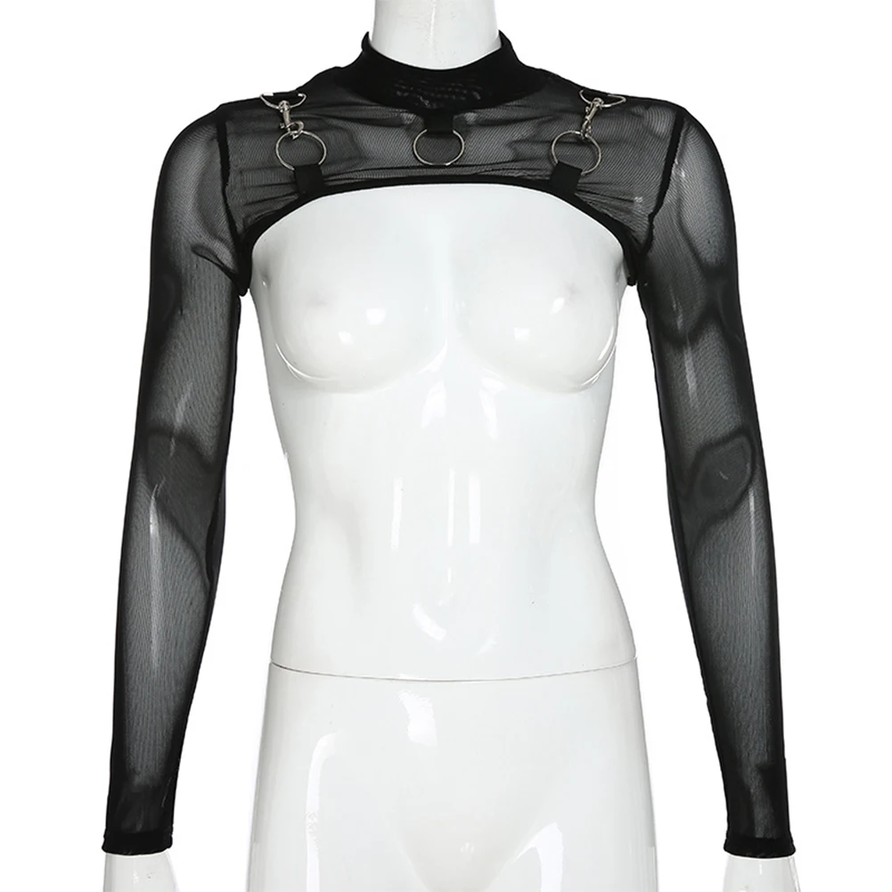 Женский прозрачный сетчатый топ в стиле хип-хоп с длинным рукавом и