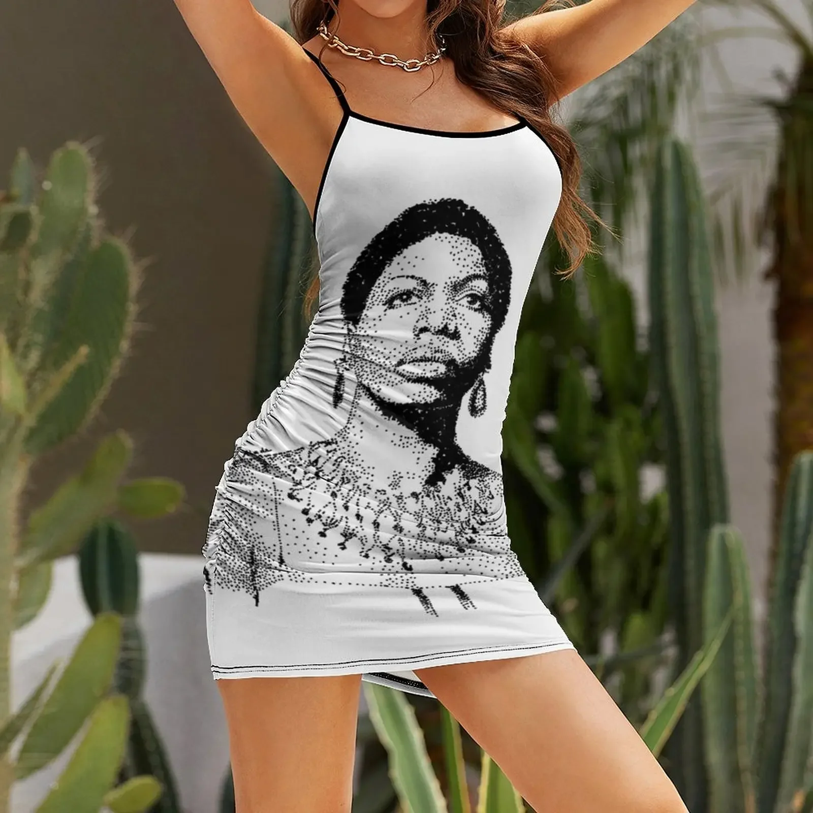 Nina Simone Портрет Знаменитый джазовый музыкант Платье на бретельках Вечерние