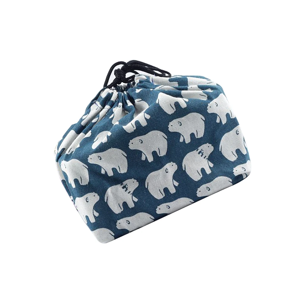 

Lunch Bag Cotton Linen Japanese-style Traditional Style Lunch Box Pouch Portable Outdoor Food Tote Bag for Office Camping