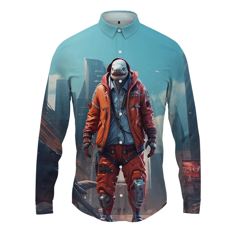 Мужская и Женская Повседневная рубашка с длинным рукавом 3D-принтом