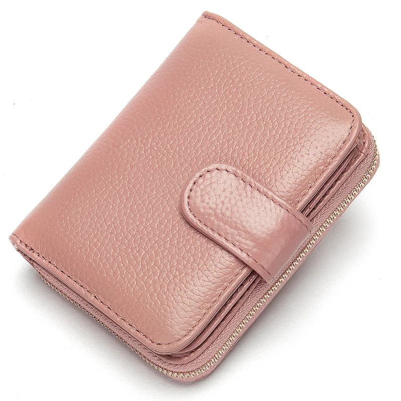 Short Genuine Leather Wallet Women First Layer Cowhide Card Holders High Capacity Female Billfold Multifunctional Coin Purses