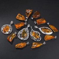 XYOP 925 Sterling Silver Pendant Necklace  Natural Insect Amber Pendant Irregular Shape Ambers Original Stone Charms Amulet Gift