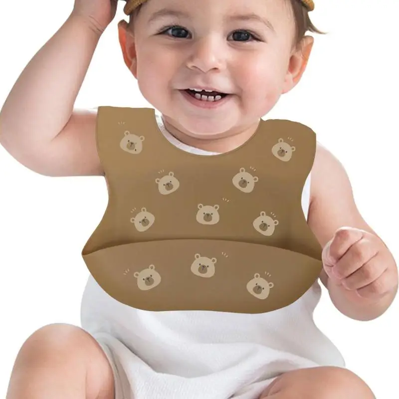 

Silicone Bibs Waterproof Saliva Dripping Cartoon Bib Wipe Cleaning Feeding Soft Edible Aprons Baby Essentials