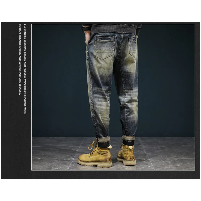 Streetwear Men 2022 New Pattern Vintage Recreational Blue Jeans Loose Large Broad Leg Straight Cylinder Trousers Autumn Female