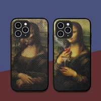 funny mona lisa phone case hard leather case for iphone 11 12 13 mini pro max 8 7 plus se 2020 x xr xs coque