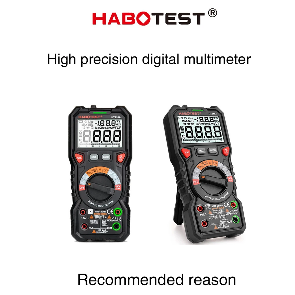 

Habotest HT118 Professional High Precise 6000counts 1000V AC DC Digital Multimeter Duty Multimetro Voltage Meter