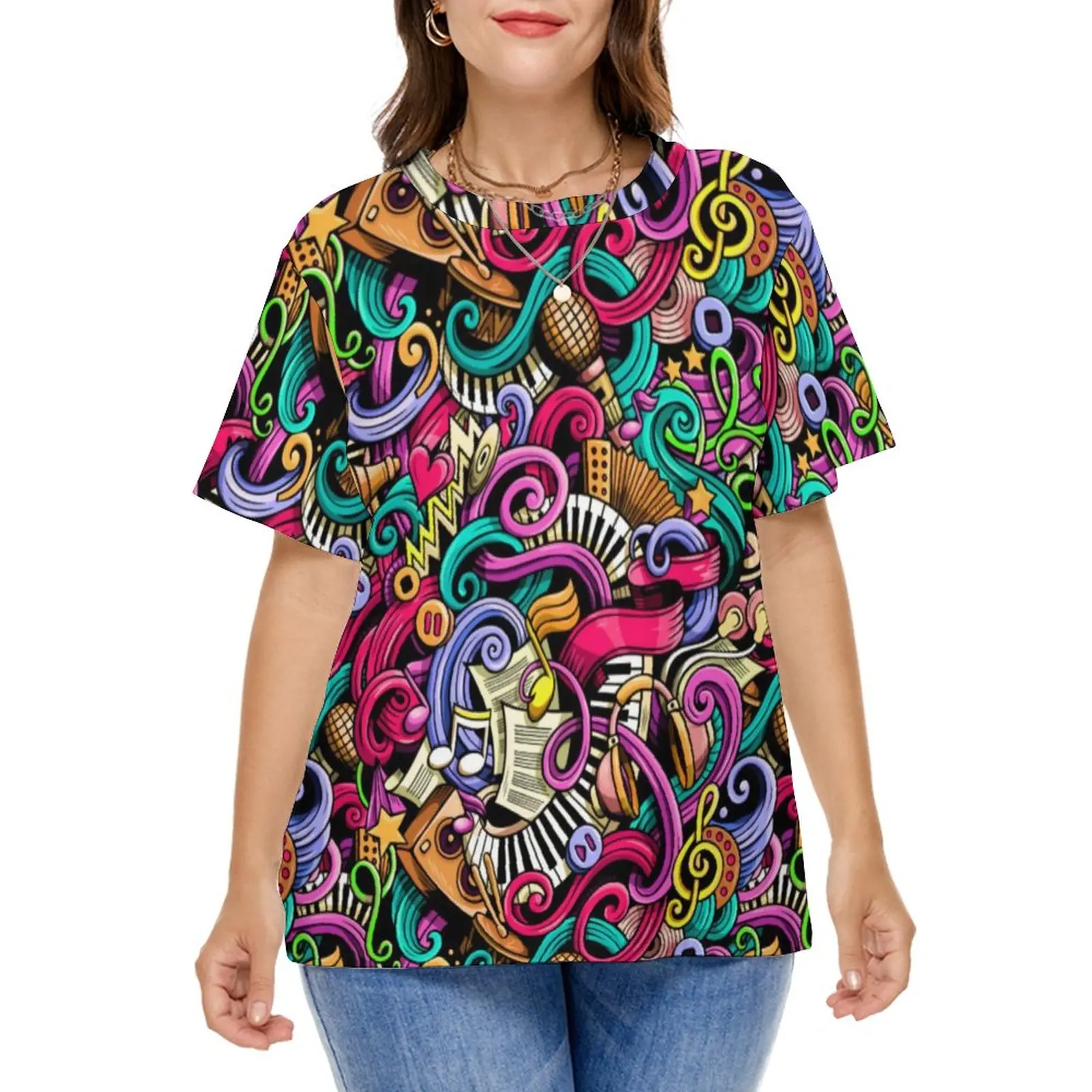 

Pop Art Print T Shirt Your Own Music Cool T Shirts Short Sleeves Casual Tshirt Summer Print Tees Plus Size 5XL 6XL