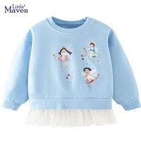 little maven 2022 new fashion sweatshirt blue flower fairy pretty tops cotton comfort and lovely for kids 2 7 year