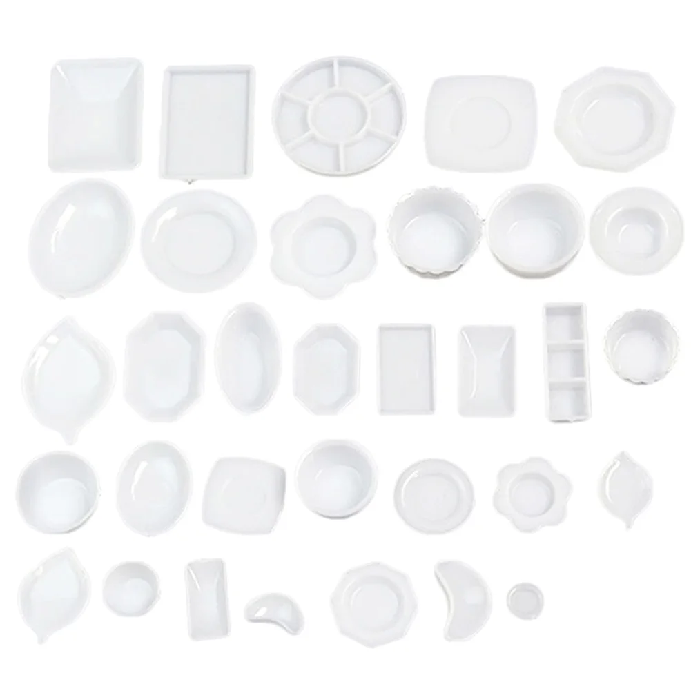 

33pcs 1:12 Kids Toy Kitchen Plastic White Fun Gift Durable Plate Dishes Dollhouse Miniature Tableware Model Set