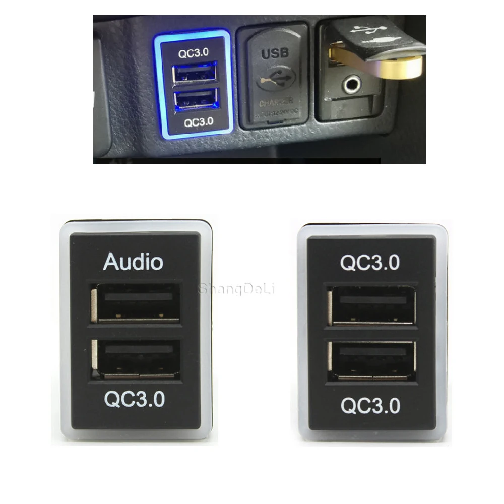 

Fast Car Charger Audio QC3.0 USB Interface Dual Socket Ports Power Adapter For Toyota Prado Camry Prius Corolla Reiz Vios Yaris