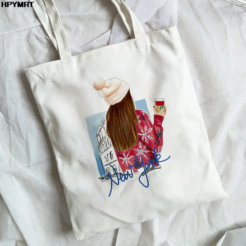 

Fashion Girl Graphic Hipster Cartoon Printing Shopping Bags Girls trend Casual Pacakge Hand Shopper Bag customizable graphics