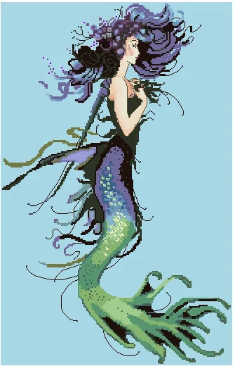 DIY Needle Work Cross Stitch Set Sea Fairy 40-56 counted Kit 28ct 14ct 32ct Metallic cotton aida