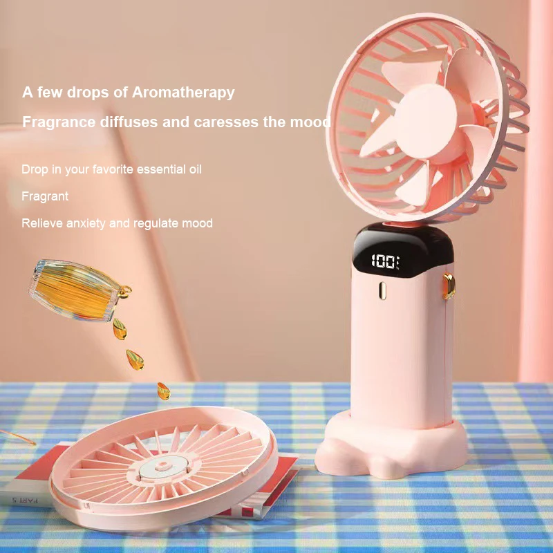 

Air Conditioning Mini Portable With Digital Display 5-speed Adjustable Mute Folding Cooling Fans Handheld Usb Fan Aromatherapy