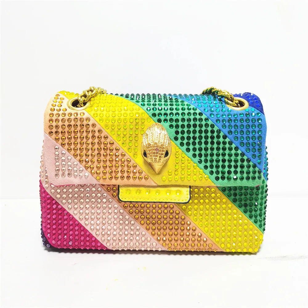 

New Arrival Colorful Suede Stone Women Purse Rainbow Cross Body Shoulder Bag