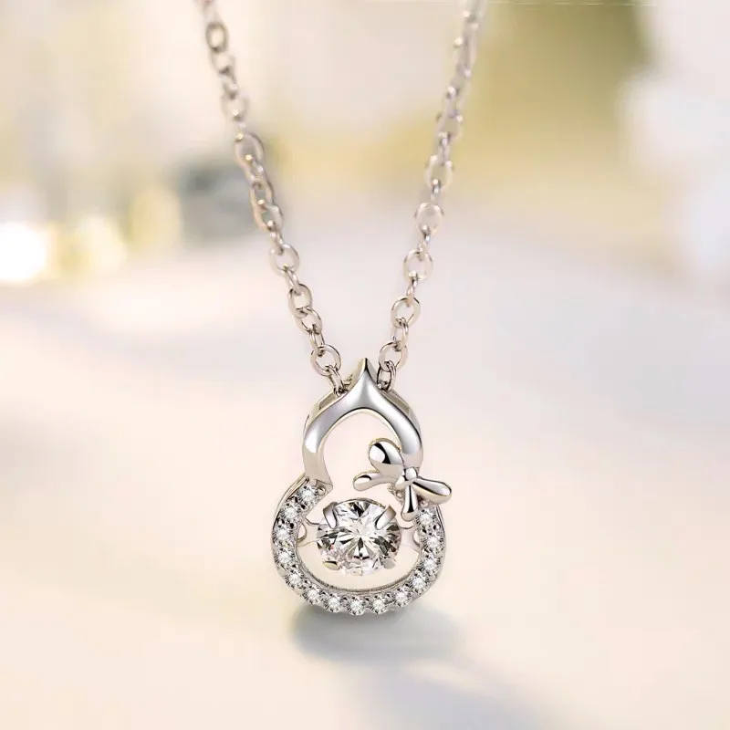 

Lucky Gourd Pendant Necklace S925 Silver Plated Crystal Diamonds Classic Women Girls Lady Jewelry Christmas Gift