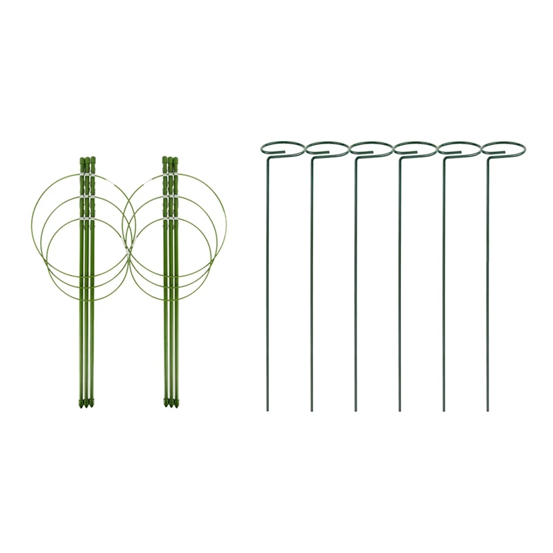 

2 Pcs Plant Support Cage Metal Garden Plant Support Ring & 6 Pcs Plant Support Stakes ,Single Stem Plant Support Stake