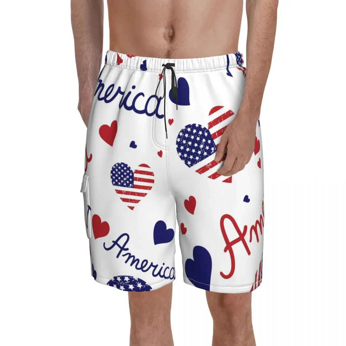 

4th Of July American Flag Board Shorts I Love America Board Short Pants Hot Sale Men's Pattern Print Swimming Trunks Plus Size