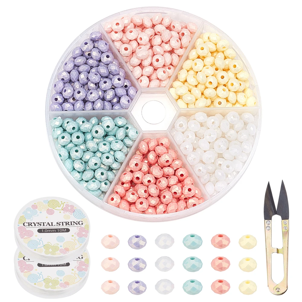 

540Pcs Mixed Color Spray Painted Acrylic Faceted Beads DIY Bracelet Earrings Jewelry Making Crafts with Elastic Thread Scissors