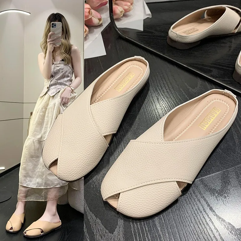 Fashion Women Slippers Leather Women's Outdoor Slippers Anti-slip Slides Comfortable Flat Shoes Lightweight 35-40 Free Shipping
