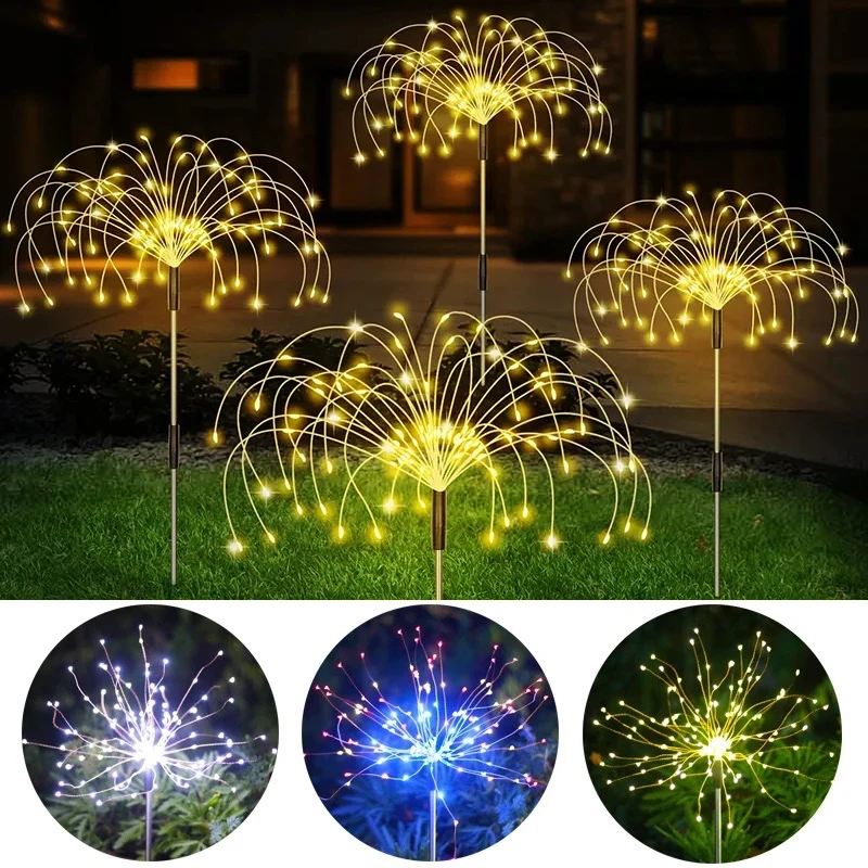 

LED Solar Firework Fairy Lights Outdoor Garden Decor Lawn Pathway Light 90/120/150/180 LEDs Waterproof Light Holiday Floor Lamps