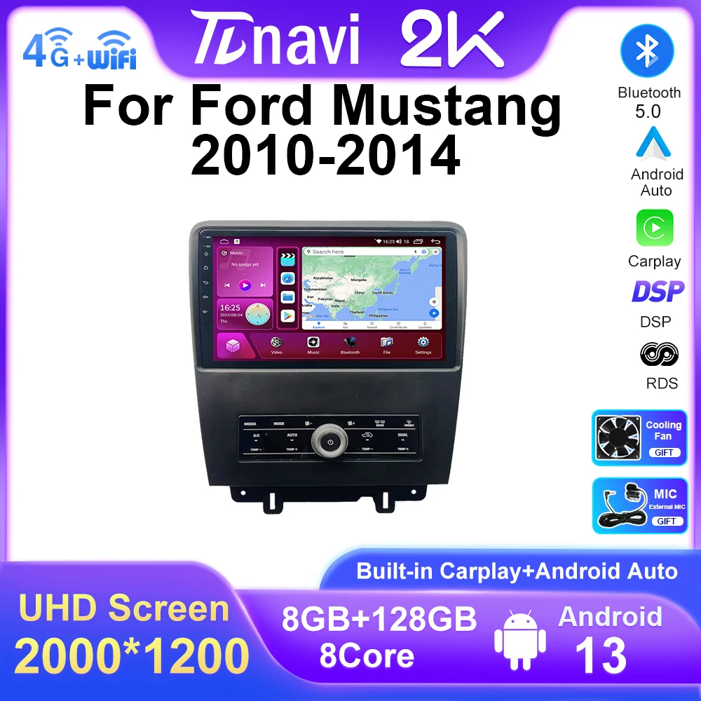 

2K Screen Car Radio Android 13 For Ford Mustang 2010 - 2014 Stereo Multimedia GPS Navigation Audio Video Player Carplay 2 din