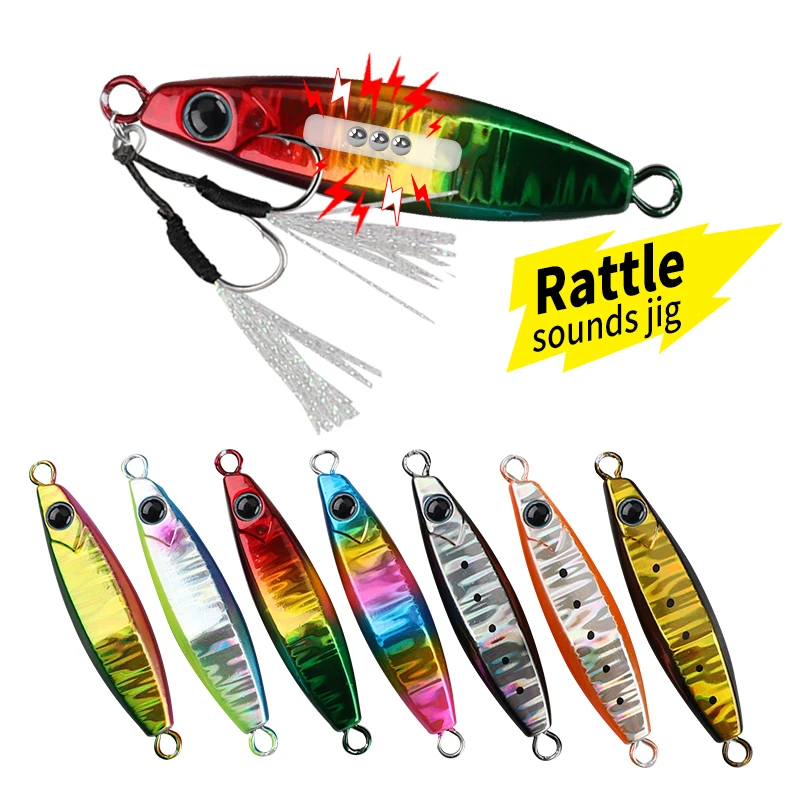 

Rattle Jigging Lure with assist hook 60g Lead Slow Pitch ringing Sea fishing Sinking Metal Fishing Lure TB01