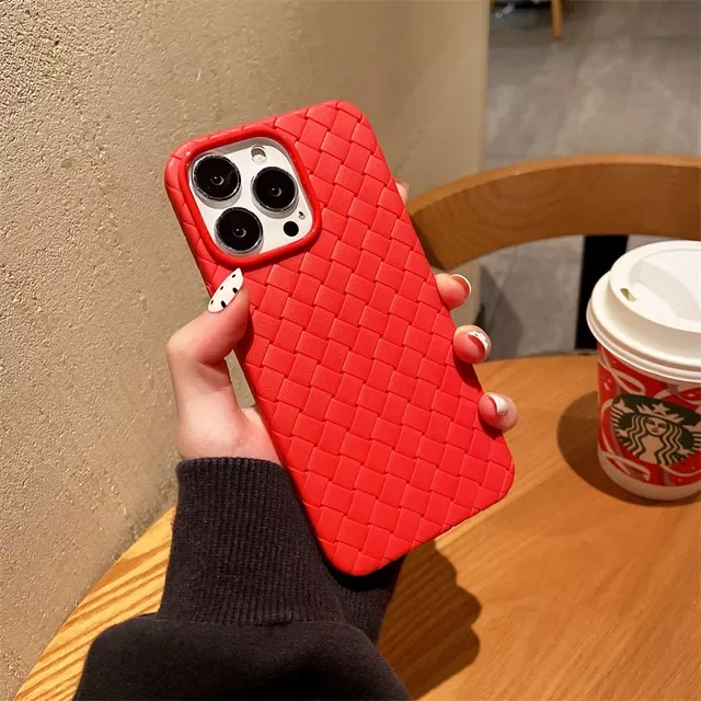 

Grid Weave Leather Mesh Case For iPhone 14 13 12 11 Pro Max Mini X XS XR 7 8 Plus SE2022 Shockproof Bumper Soft Cover