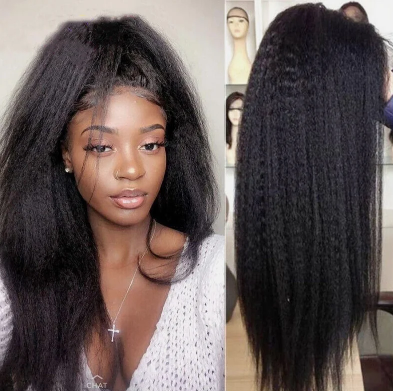 Женский черный парик яки длинный прямой из синтетических волос 22 дюйма без