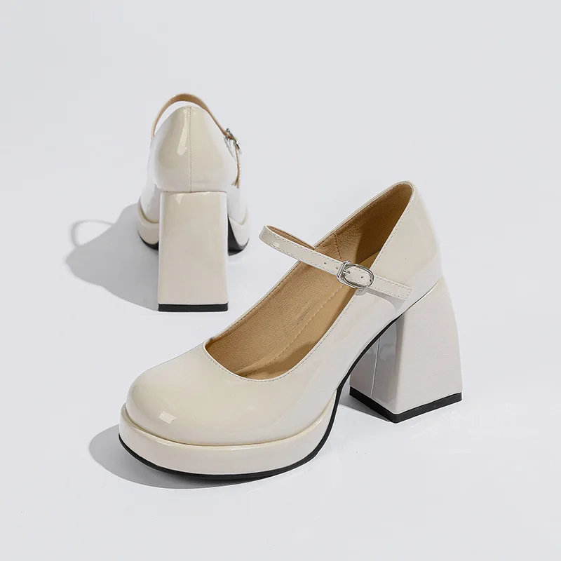 Mary Jane High Heels Women Platform Punk Microfiber Leather Round Toe Summer Pumps Lolita Retro Super High 9cm Ladies Shoes