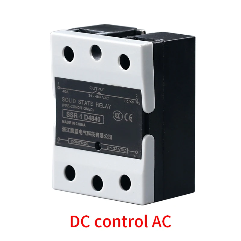 

White Solid State Relay 10DA SSR-25DA 10A 25A 40A Single Phase Heat Sink 3-32V Input DC 24-480V AC Output DC TO AC SSR-40DA