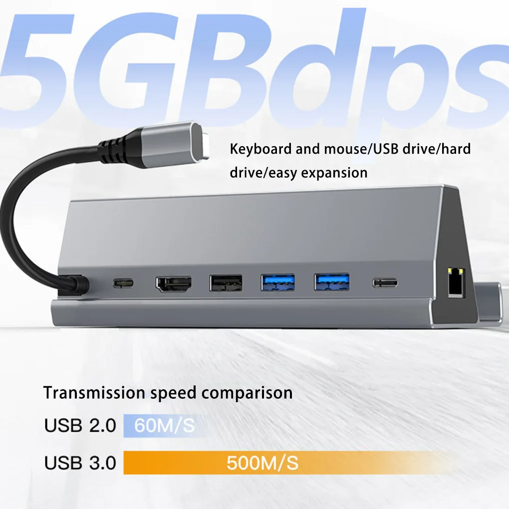 

7 in 1 USB 3.0 4K 60Hz Type C Hub 7 Ports RJ45 1000Mbps PD 100W USB C Charger Stand Holder for Steam Deck Docking Station Switch