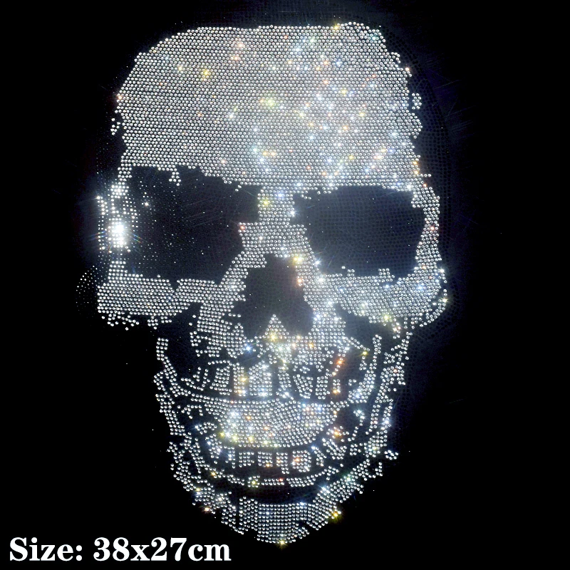 

Silvery Skull Hot Diamond Sequin Iron on Applique Patches Hot Fix Rhinestone Transfer Motifs Transfer on DIY Shirt Dress.