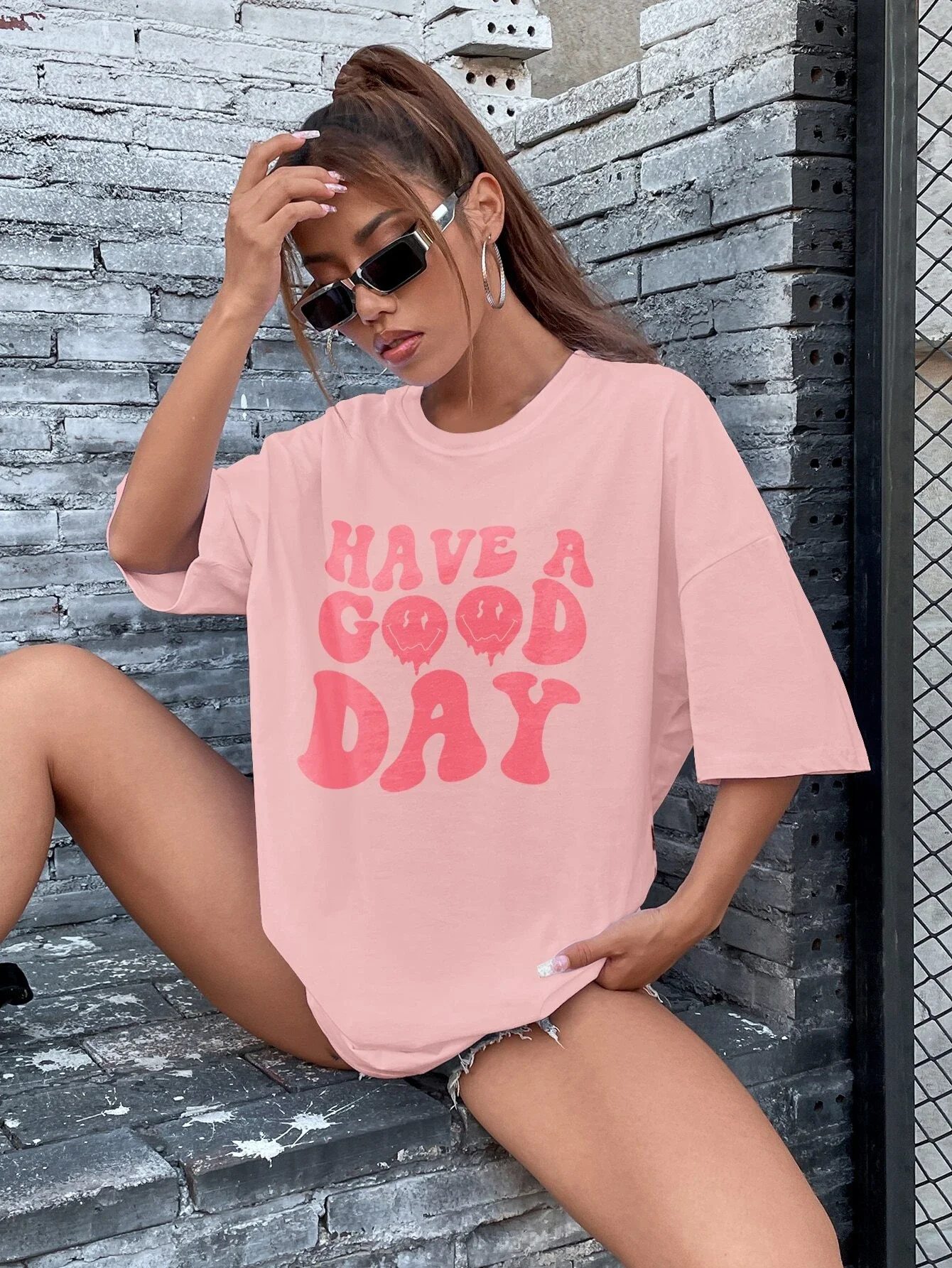 

Slogan Graphic Drop Shoulder Tee