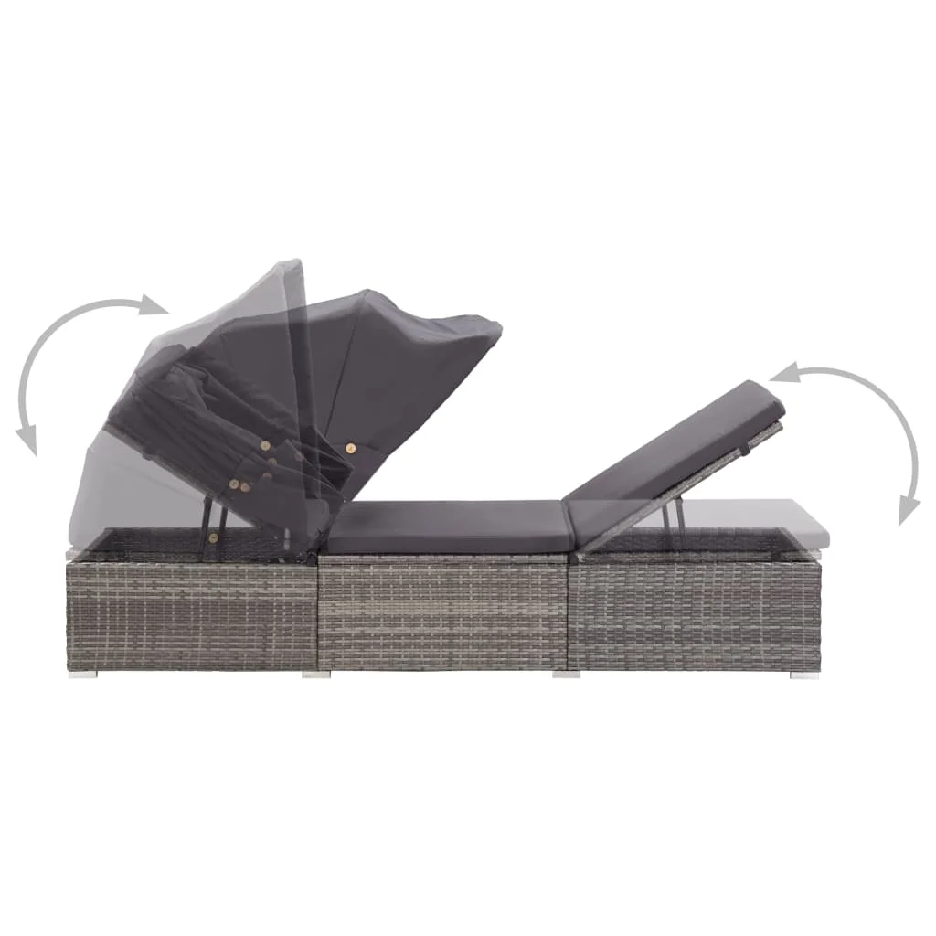

Outdoor Patio Garden Sun Lounger bed Lounge Chairs Outside Deck Decor with Canopy and Cushion Poly Rattan Gray