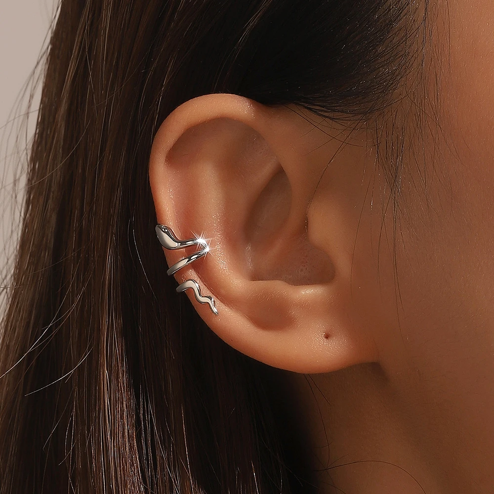 

Punk Silver Color Snake Ear Cuffs Earring Buckle No Piercing Fake Cartilage Ear Clip Earrings For Women Men Jewelry Gift