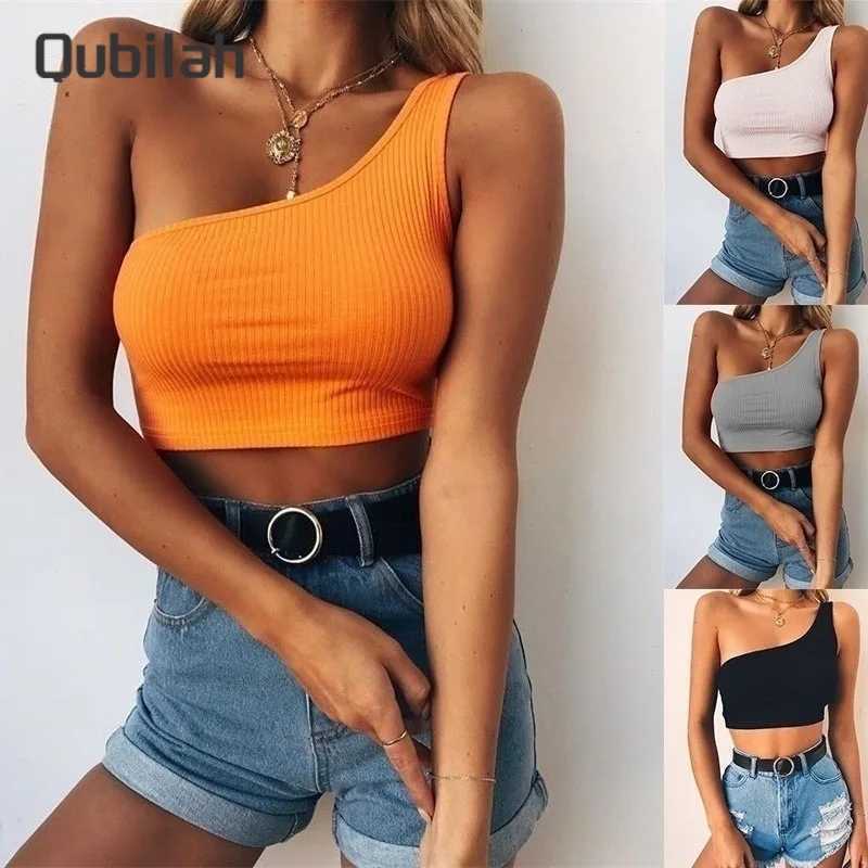 

One Shoulder Tank Tops for Women Vest Solid Thread Knitted Top Sexy Navel Fashion Streetwear Balckless Sleeveless Y2k Tshirt