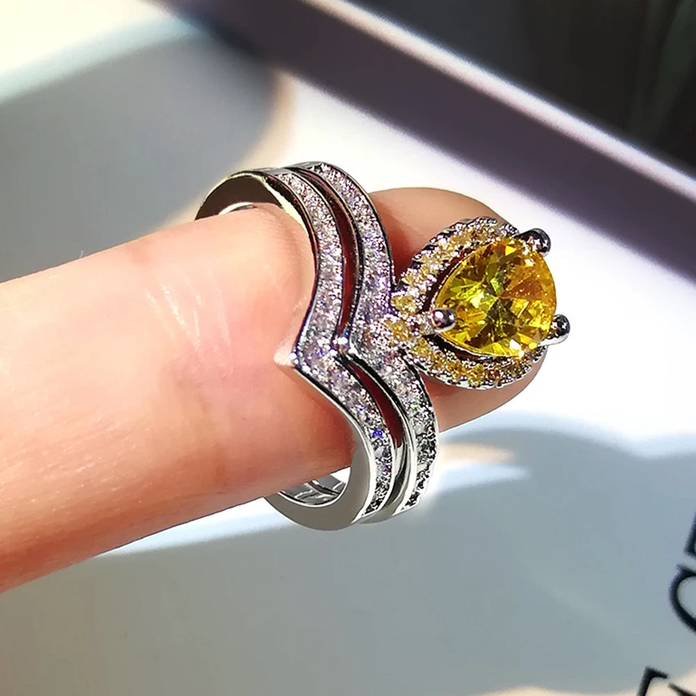 

Оригинальные женские кольца Advanced, блестящие V-образные кольца в форме капли воды, Женская Роскошная бижутерия, циркониевый дизайн, красивый подарок для девушки