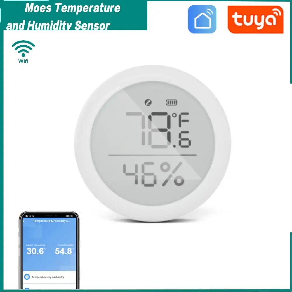 

Датчик влажности и температуры Moes, внутренний гигрометр с ЖК-дисплеем, дистанционное управление через приложение, ZigBee Hub Gateway Tuya Smart ZigBee