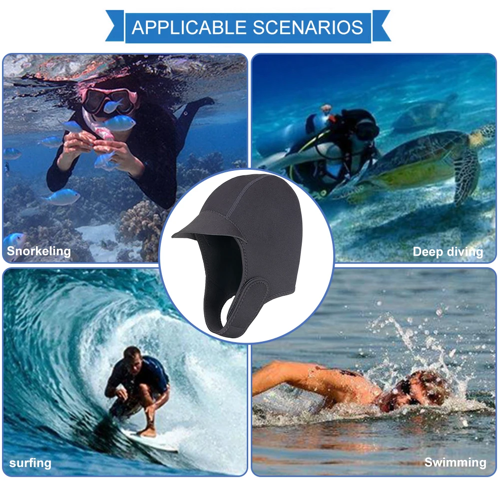 

Neoprene Surf Cap Wear-resistant Quick Dry Diving Hood Sun Protection Ear Protector Snorkel Equipment for Surfing Kayak Rafting