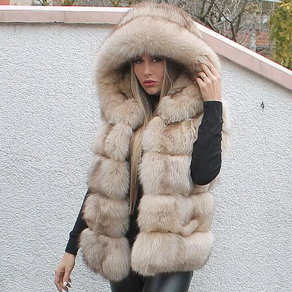 Женский жилет из натурального синего лисьего меха пальто с капюшоном теплый