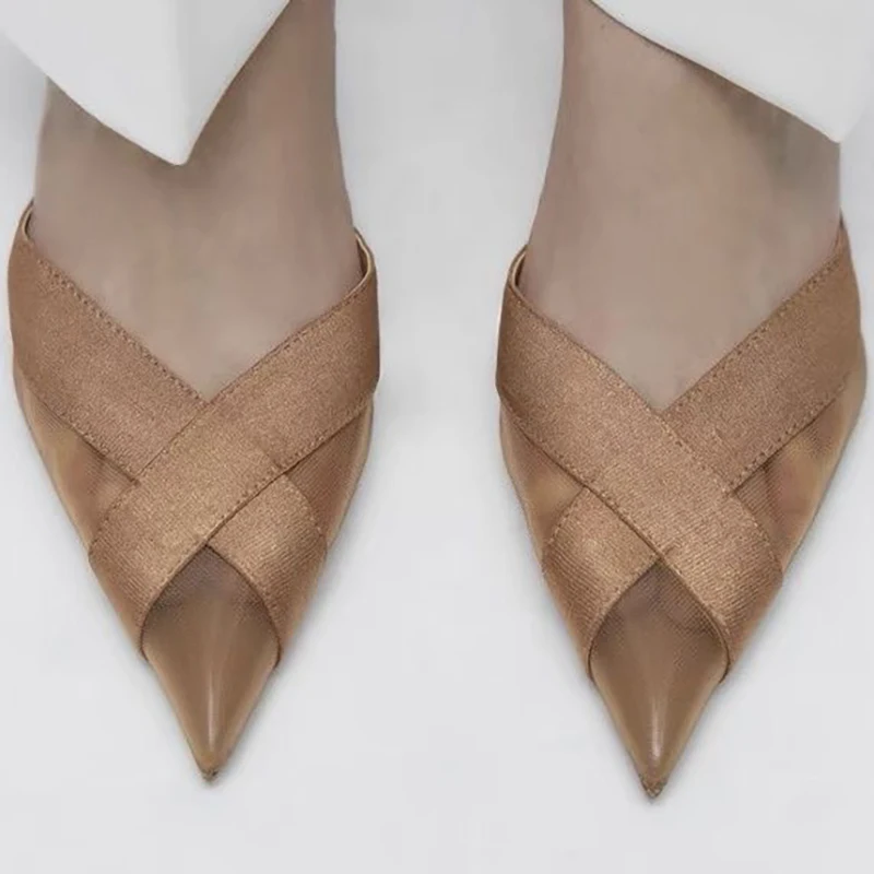 2023 High-Heel Pointed Toe Sexy Sandals Women Satin Shallow Mouth Slingback Buckle Slip-On Fashion Sandals Business Office Shoes