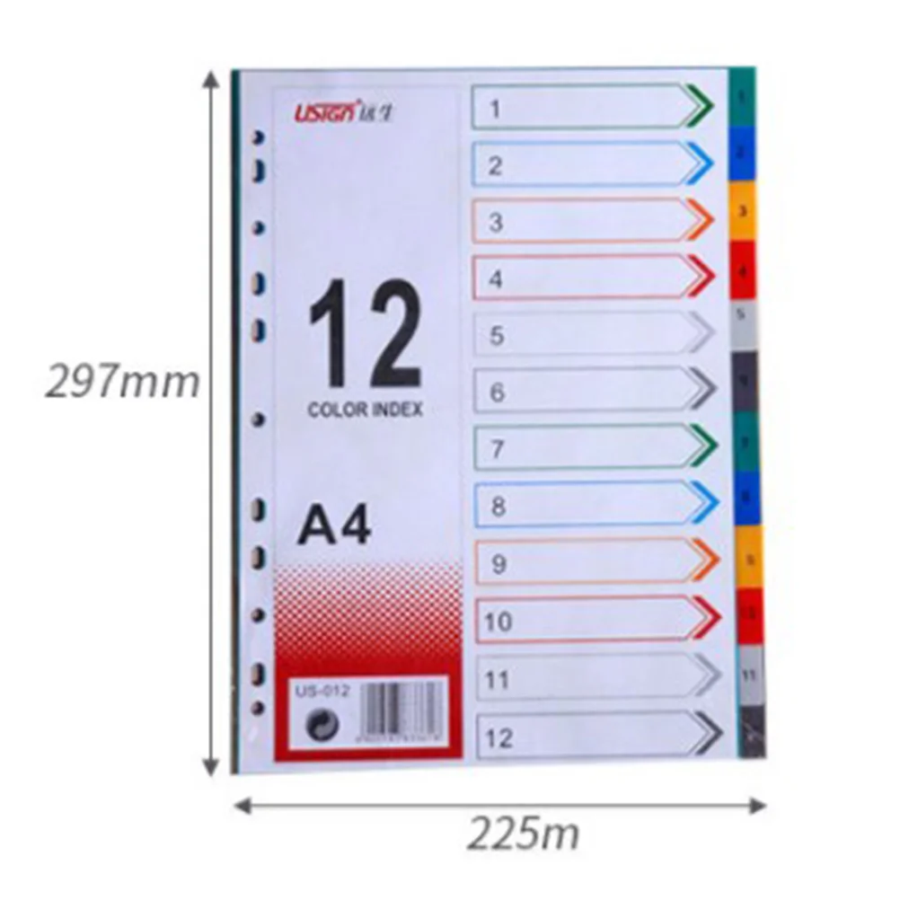12 шт. разделитель страниц цветной для блокнота записей (A4) |