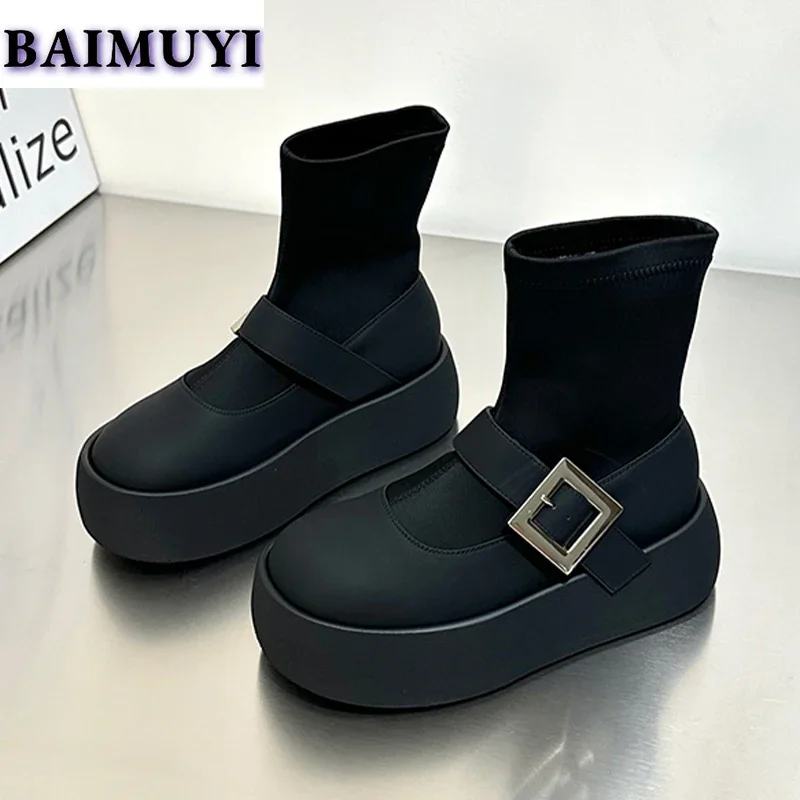 Женские ботильоны на плоской платформе зимние ботинки Мэри Джейн теплая зимняя