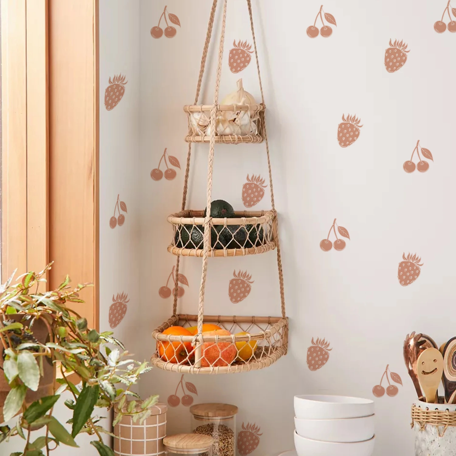 

Boho Cartoon Chic Pink Cherry Wall Stickers for Children's Room Baby Girl Boys Room Decoration Wallpaper Nordic Nursery Decals