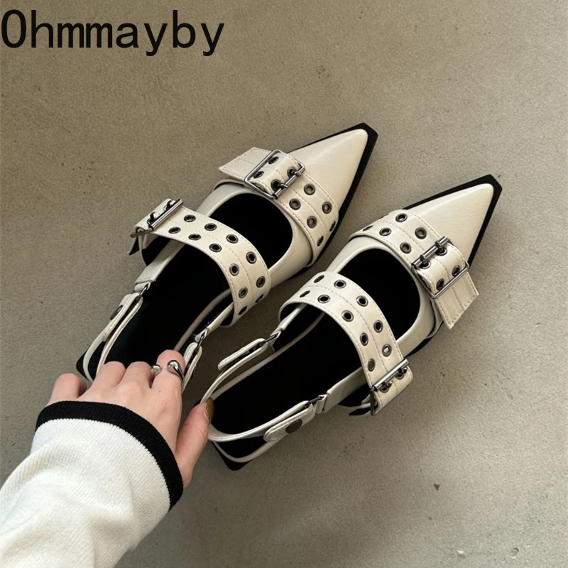 2025 дизайнерские женские туфли Мэри Джейн модные неглубокие сабо с заклепками