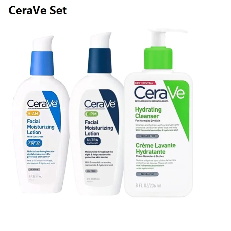 

Набор для ежедневного ухода за кожей лица Cerave, увлажняющий очищающий крем AM PM, увлажняющий лосьон, восстанавливающий крем для красоты и здор...